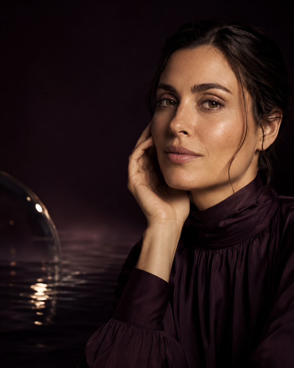 Woman in soft moonlit beauty lighting